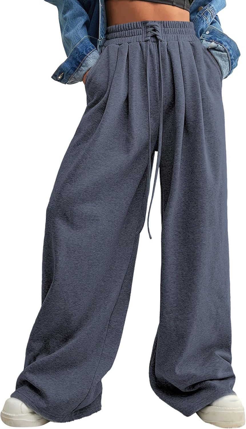 Trendy Wide Leg Sweatpants for Women with High Waist Design
