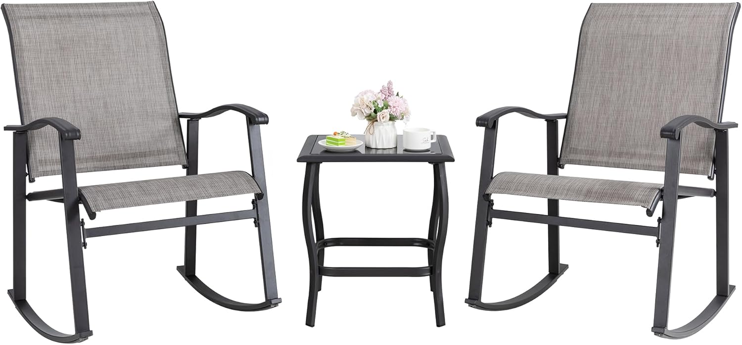 Shintenchi 3 Piece Rocking Bistro Set for Outdoor Relaxation