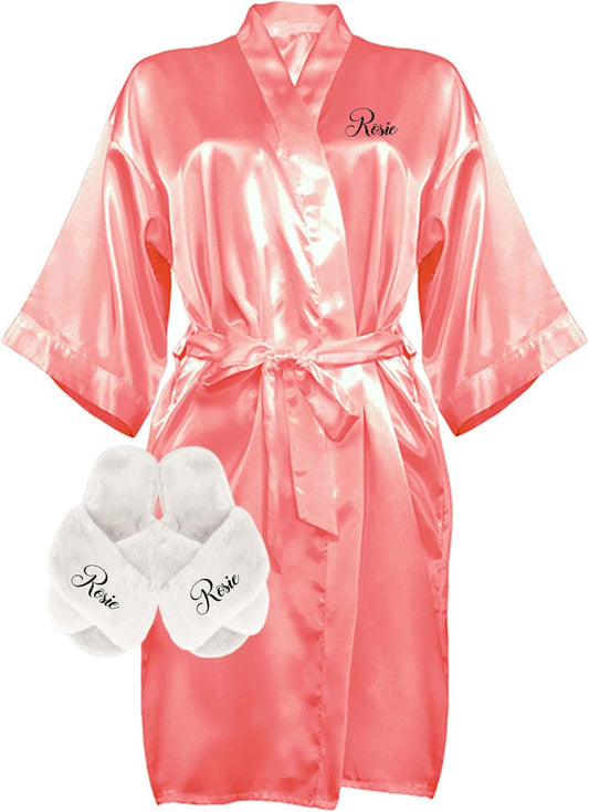 Custom Women Satin Robes and Slippers Gift Set for Her