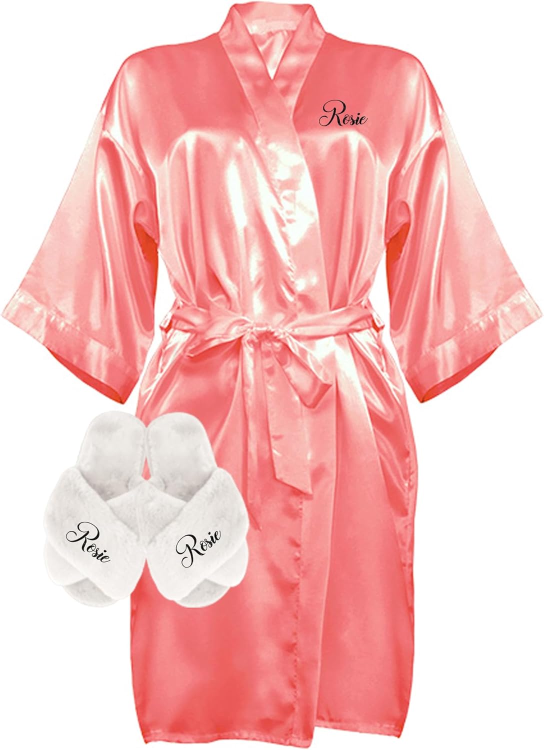 Custom Women Satin Robes and Slippers Gift Set for Her