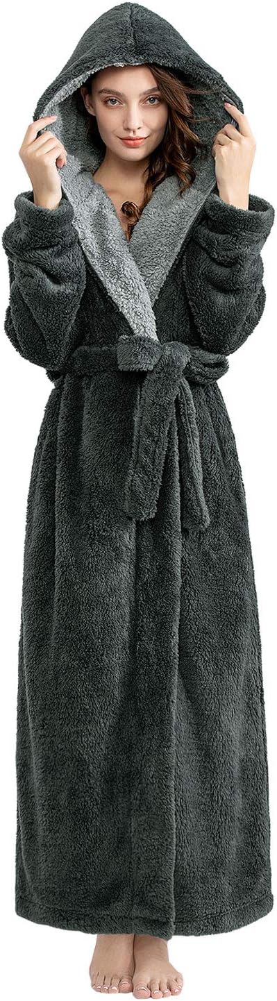 Luxurious Flannel Fleece Hooded Robe for Women - Warm Comfort