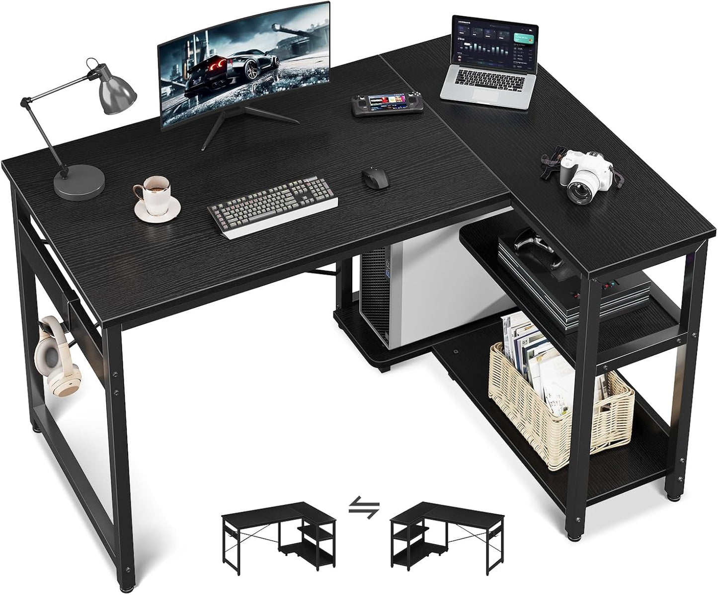 Casaottima L Shaped Computer Desk for Small Spaces and Storage