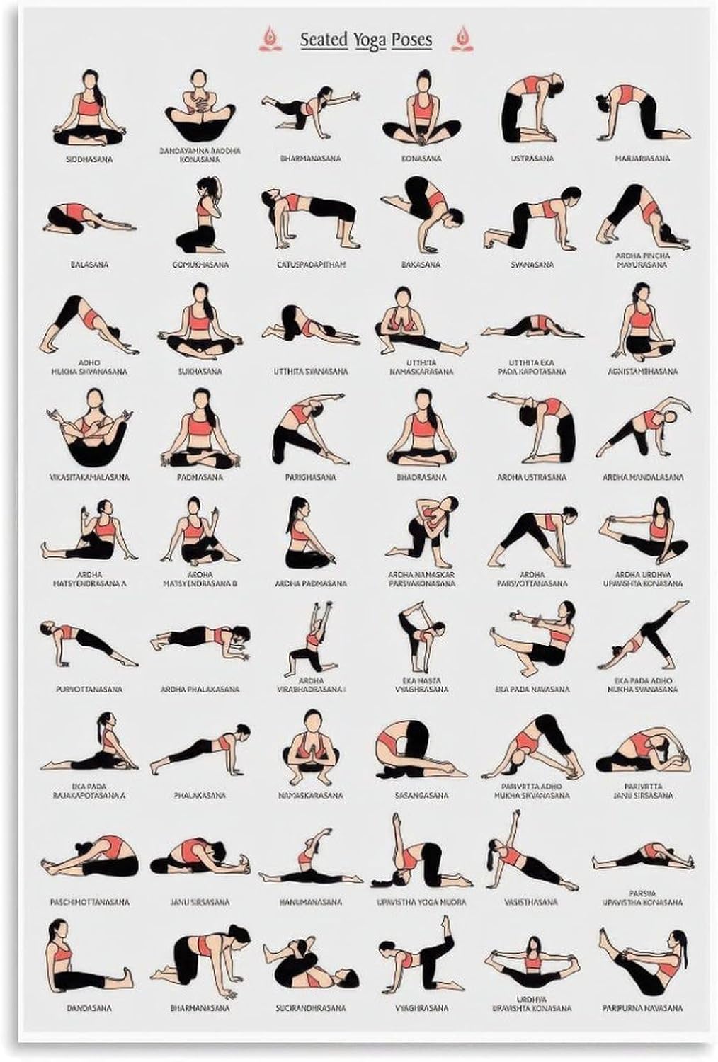 Chair Yoga Pose Chart - Unframe Canvas Print - Improve Yoga Practice