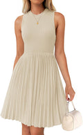 ZESICA Women's Summer Sleeveless Mini Dress - Casual Pleated A-Line