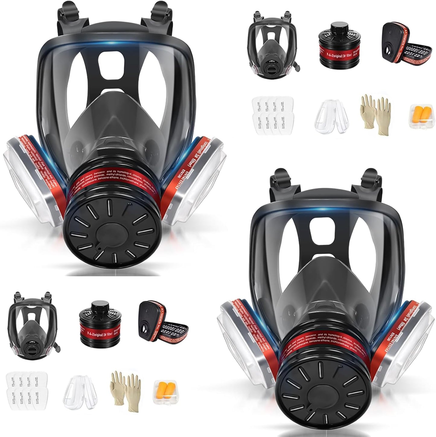 2 Set Gas Masks for Survival with Full Face Protection and Filters