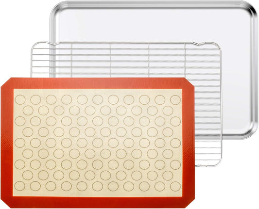 Baking Sheet with Cooling Rack and Silicone Mat for Perfect Baking