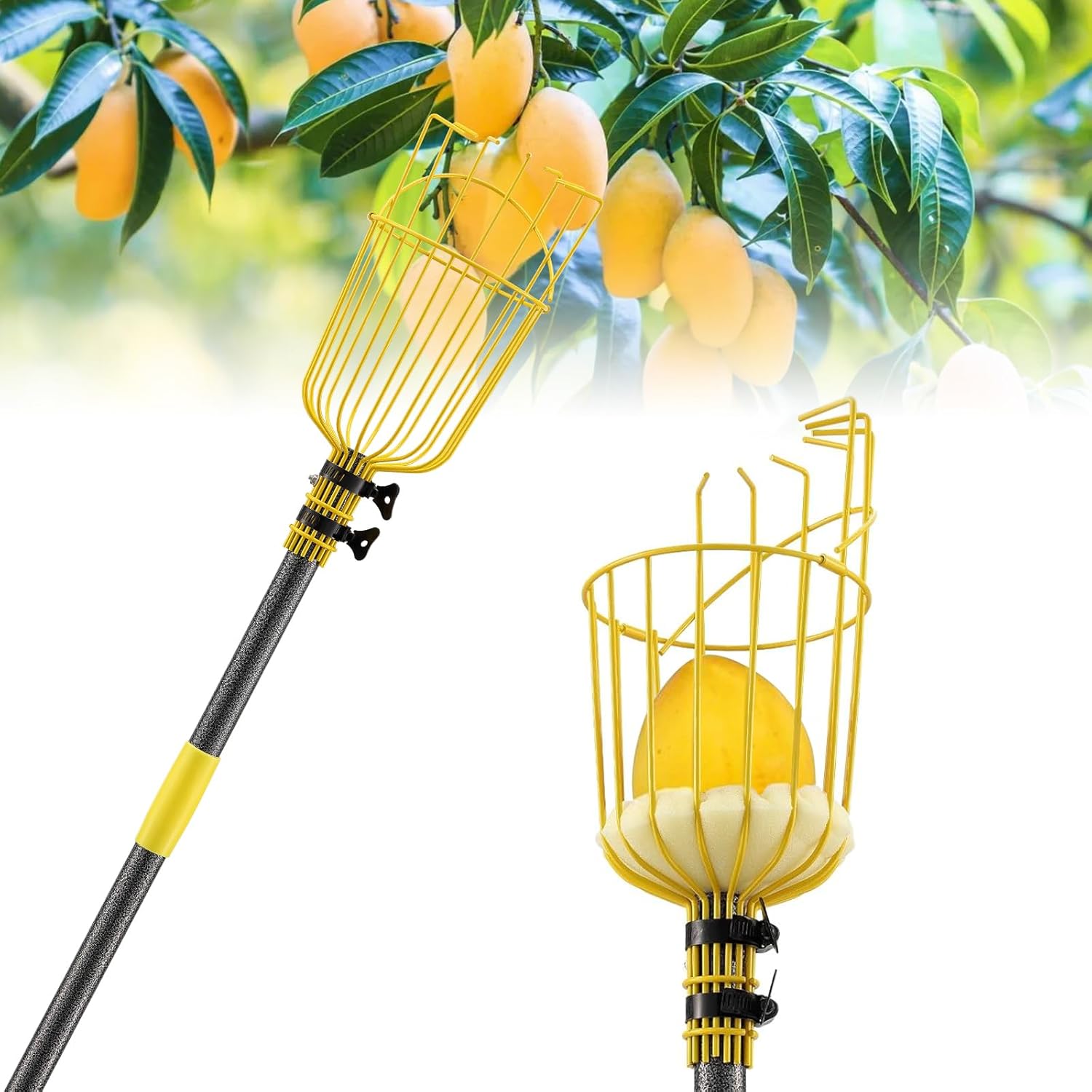8FT Heavy Duty Fruit Picker Pole with Adjustable Basket Tool