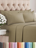 Queen 6 Piece Sheet Set Khaki - Cooling Deep Pocket Luxury Bedding