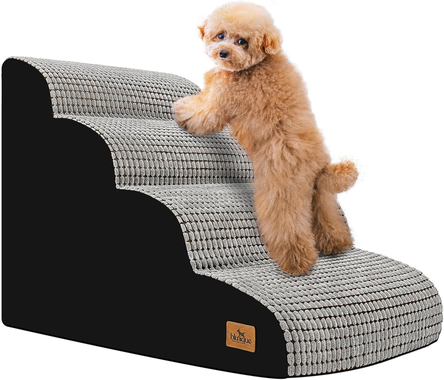 Dog Stairs for Small Dogs - 4 Step Curved Ramp for High Beds