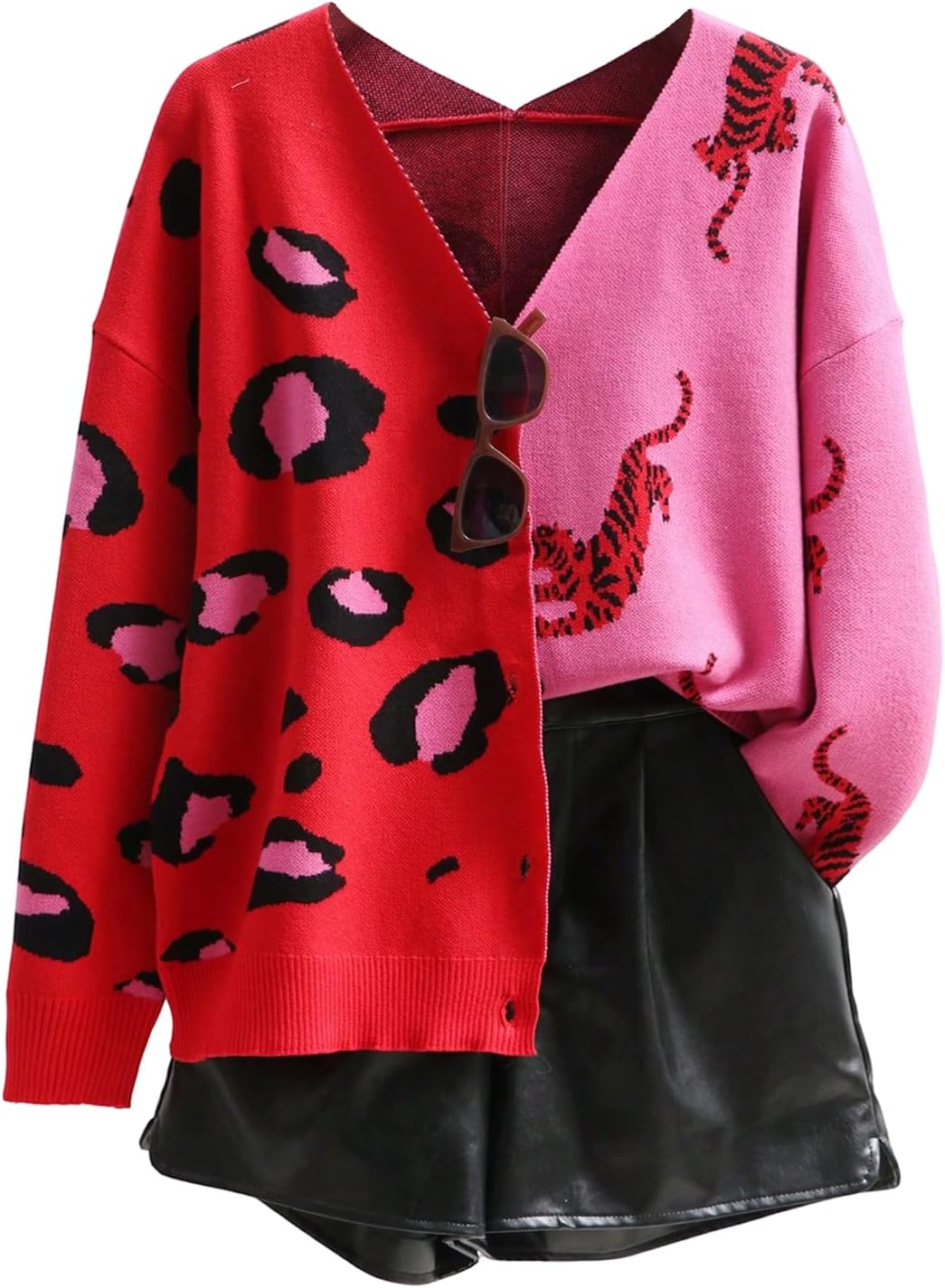 Leopard Tiger Print Cardigan for Stylish Women - V Neck Sweater