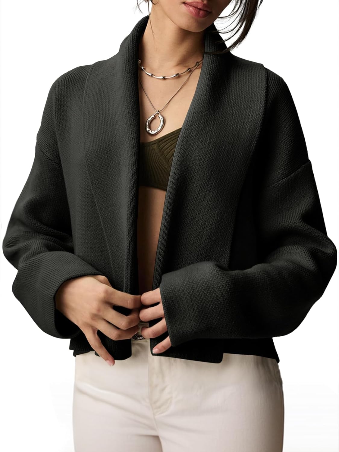 Saodimallsu Womens Cropped Cardigan Open Front Shawl Sweater