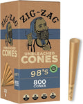 ZIG-ZAG Pre Rolled Cones 98s Size 800-Pack - Bulk Unbleached Cones