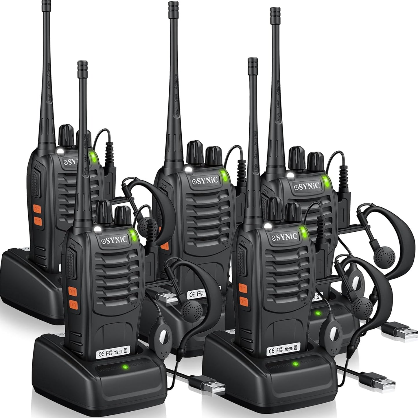 eSynic 5-Pack Professional Walkie Talkies for Outdoor Use