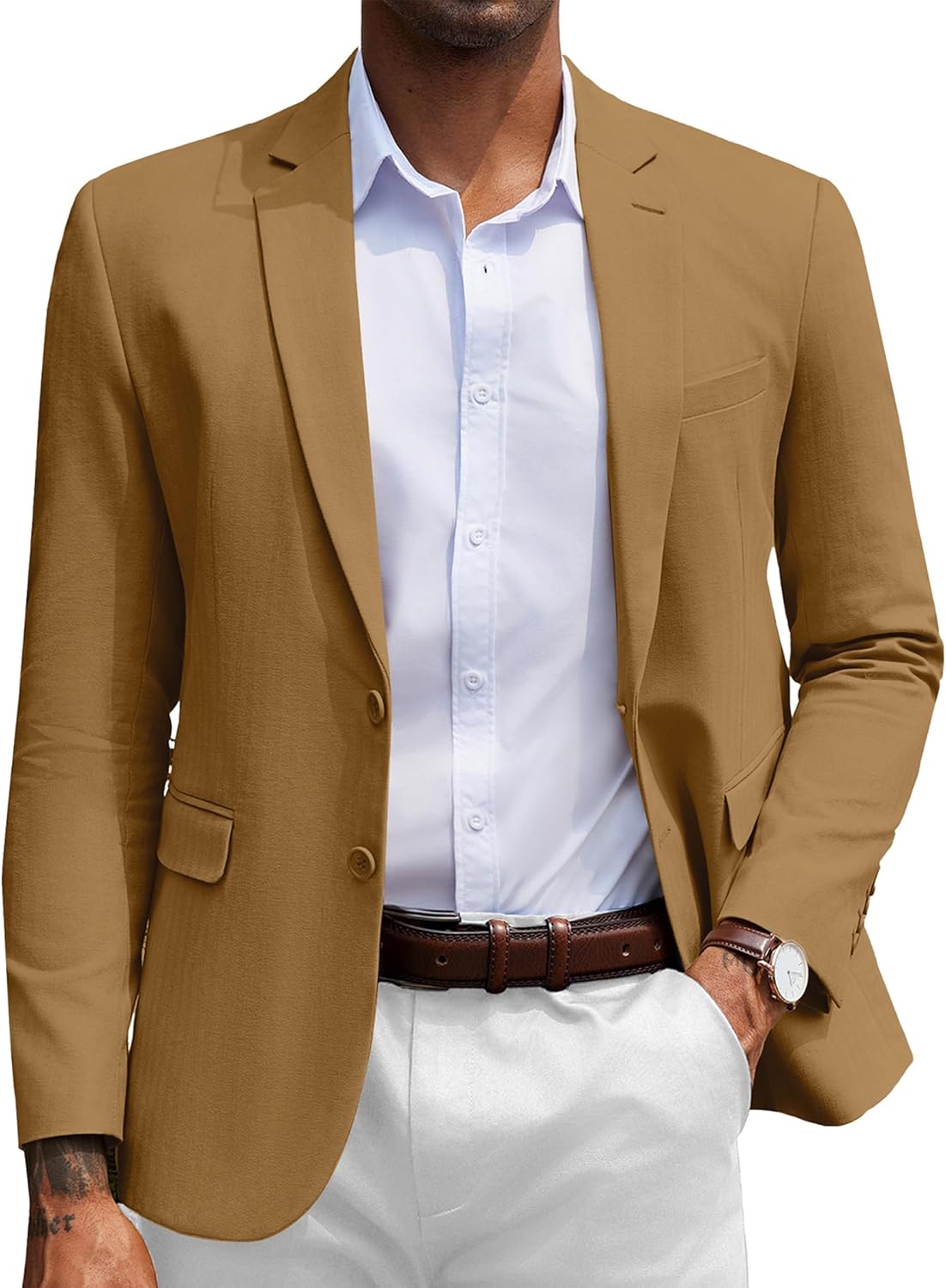 Stylish Herringbone Blazer for Men - Slim Fit Cotton Jacket