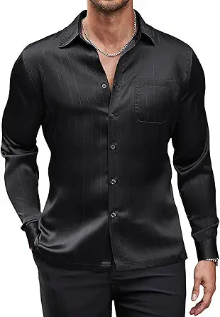 COOFANDY Men's Luxury Satin Dress Shirt for Weddings and Parties