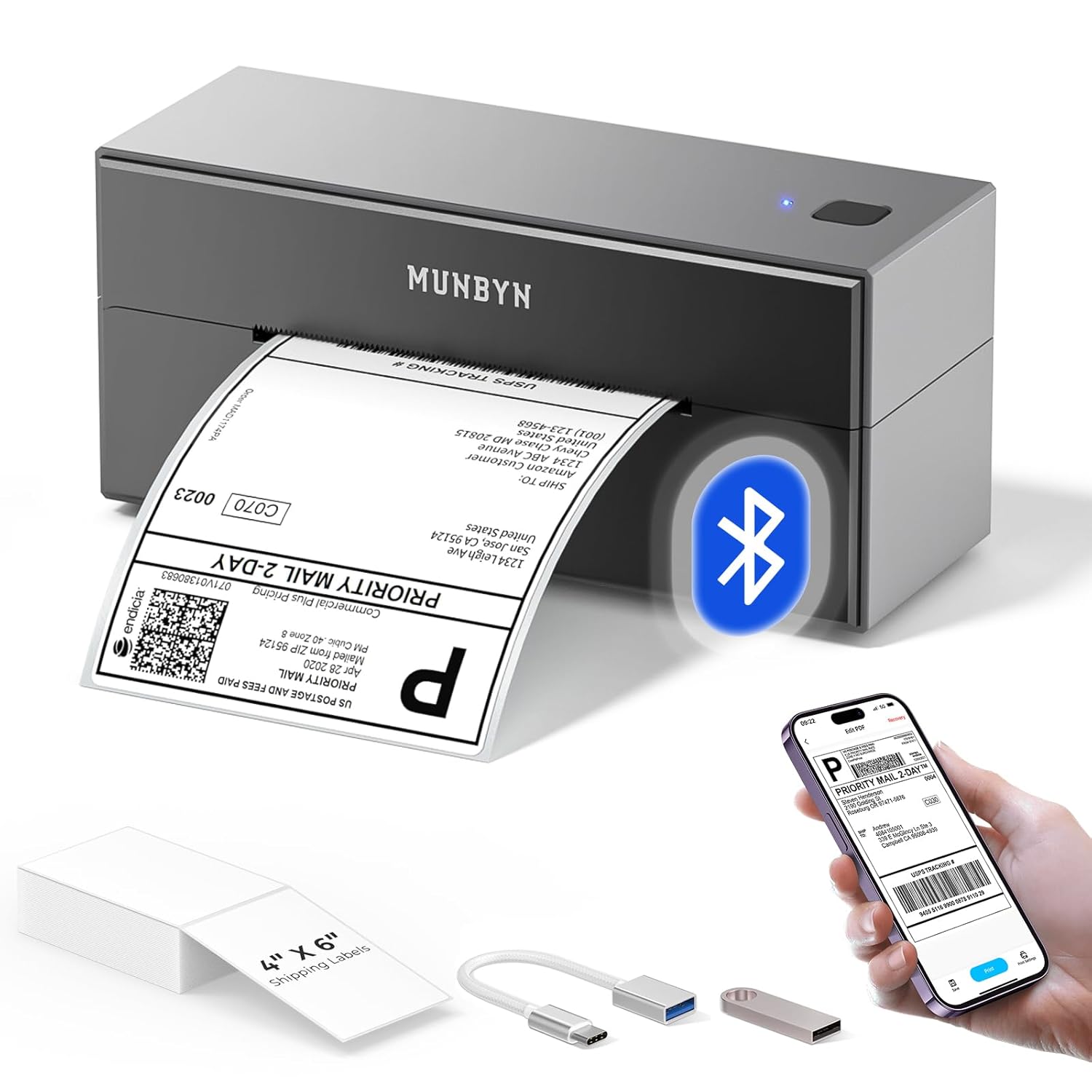 MUNBYN Bluetooth Thermal Label Printer for Efficient Shipping