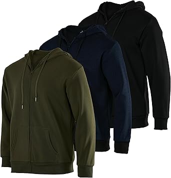Real Essentials Mens Fleece Long Sleeve Full Zip Hoodie Jacket