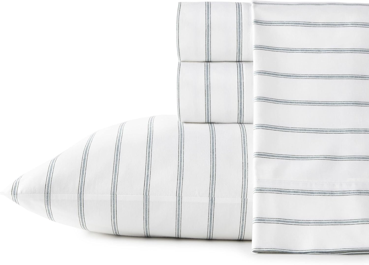 King Sheets Set - Crisp Cotton Percale Bedding in Trenton Stripe