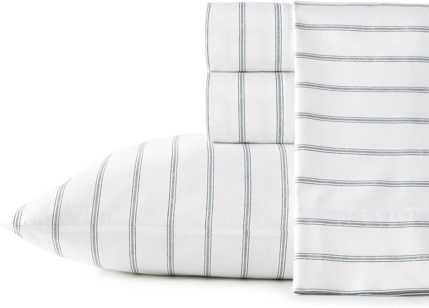 Queen Sheets Set in Crisp Cotton Percale with Trenton Stripe Design