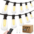 Outdoor String Led Patio Lights 150ft - Dimmable Remote, Weatherproof
