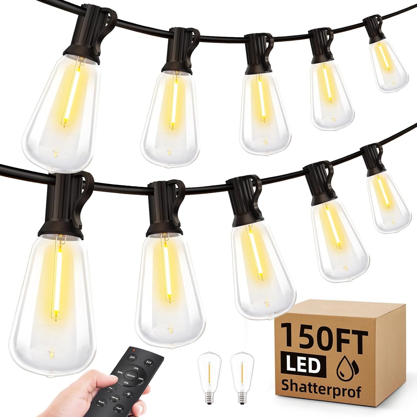 Outdoor String LED Patio Lights - 150Ft Waterproof Dimmable