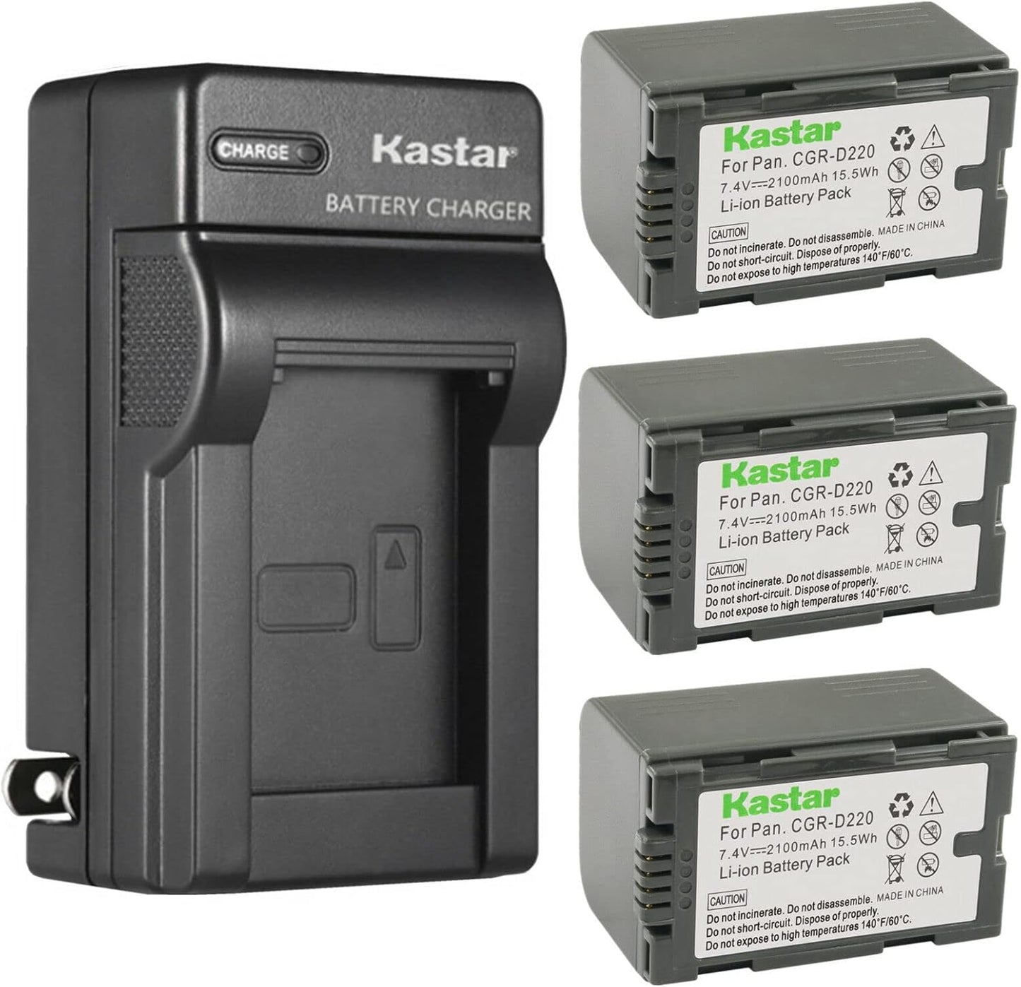 Kastar 3-Pack CGR-D16 Battery and Charger for Panasonic Cameras