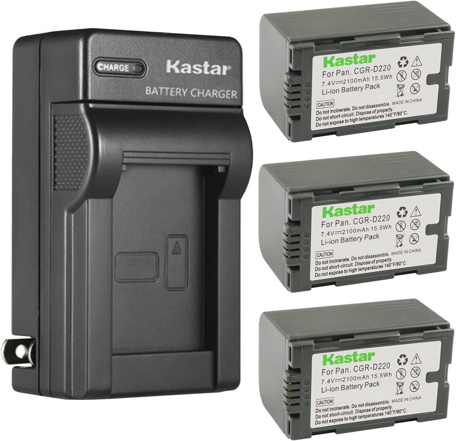 Kastar 3-Pack CGR-D16 Battery and Charger for Panasonic Cameras