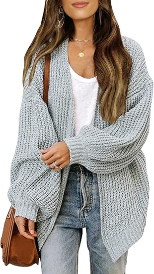 Open Front Long Lantern Sleeve Cardigan Oversized Chunky Outwear