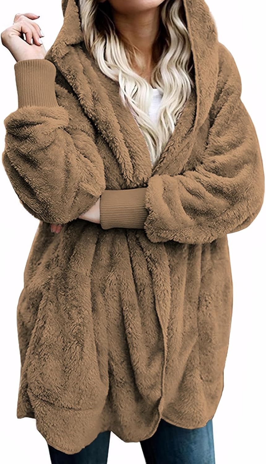 Zilcremo Women Hooded Cardigan Fuzzy Jacket for Winter Wear