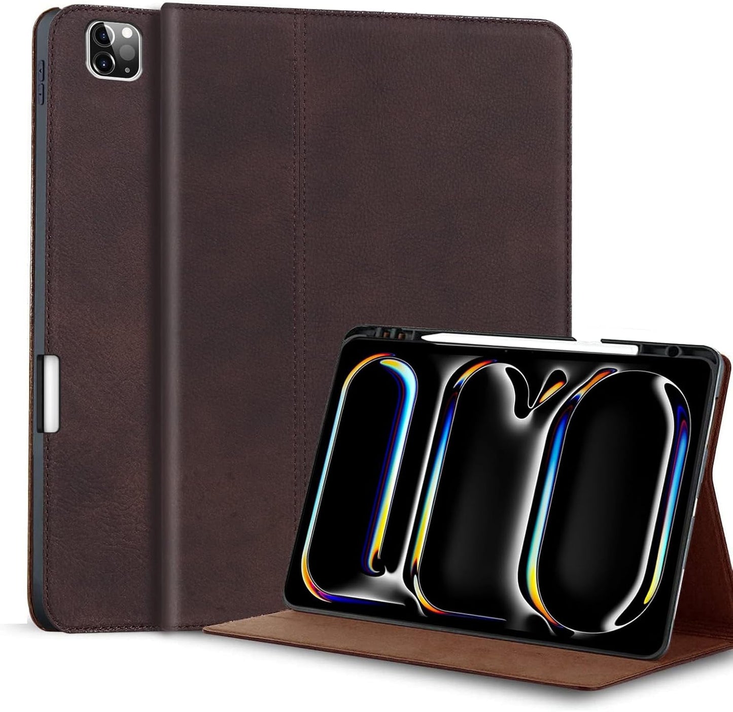 Genuine Leather Case for iPad Pro 13 Inch M4 2024 with Pencil Holder