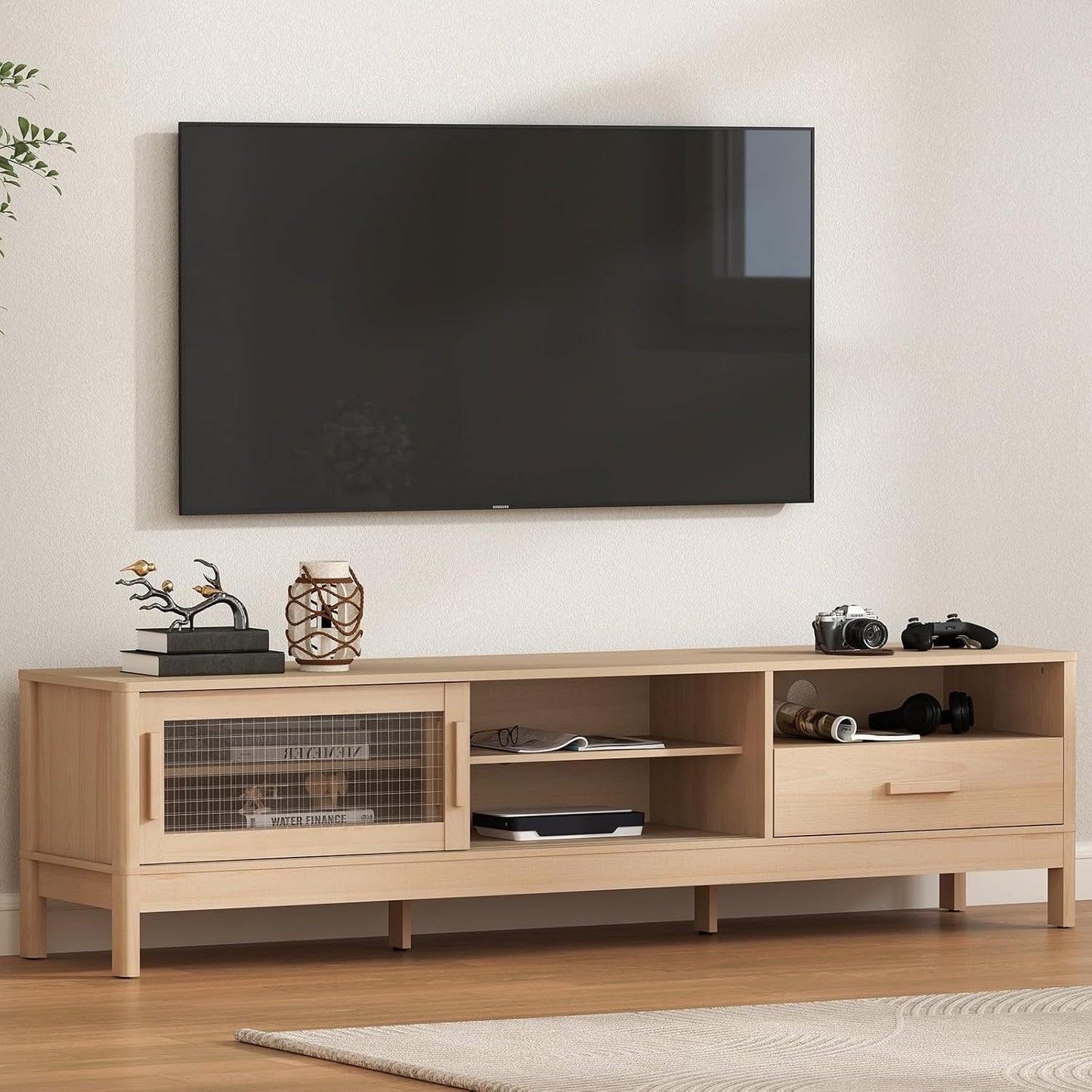 Modern 75 Inch TV Stand, Acrylic Doors & Drawers
