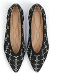 Women's Pointed Toe Knit Ballet Flats - Comfortable All-Day Wear worn