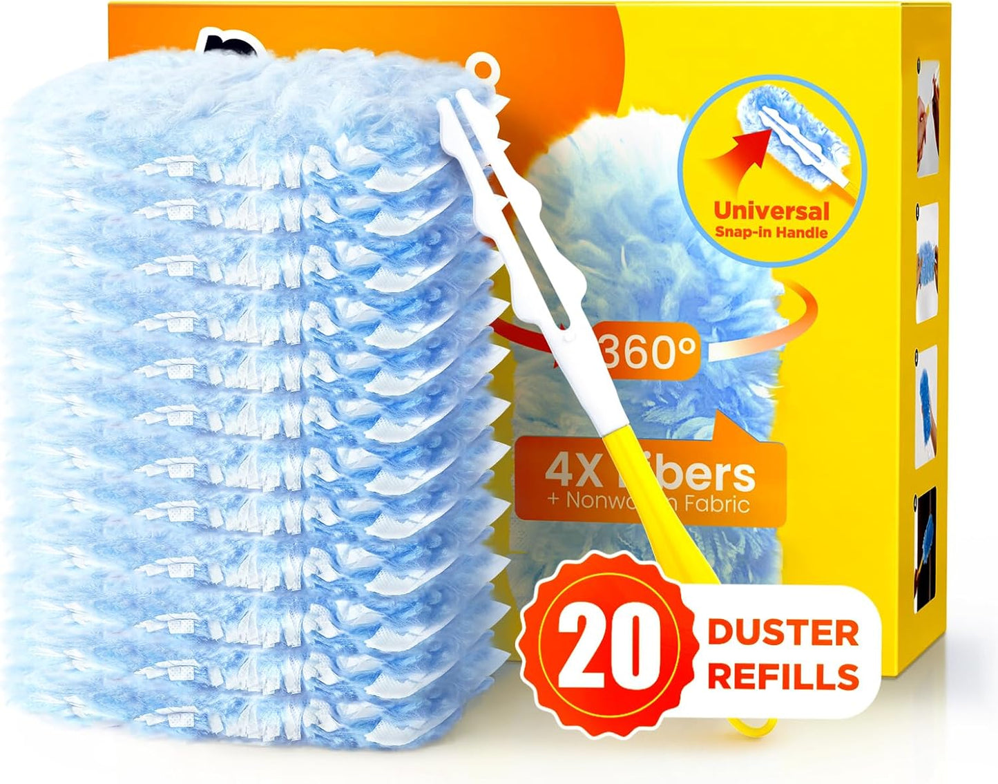 20-Pack Heavy Duty Swiffer Duster Refills - 4X Microfibers, Multi 360 Cleaning