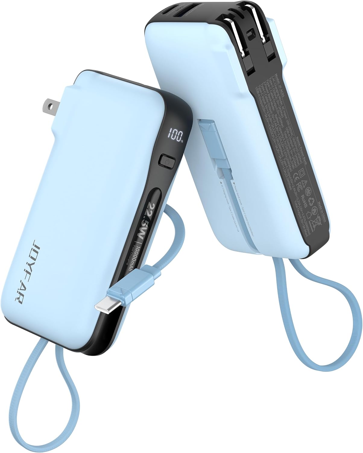 Portable Charger with Built-in USB-C Cable & Plug for Travel