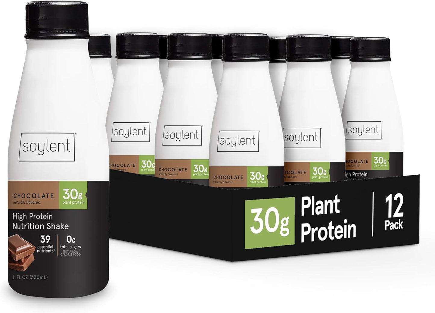 Soylent Chocolate Protein Shake (12 Pack) - Vegan, Dairy Free, 30g Protein!