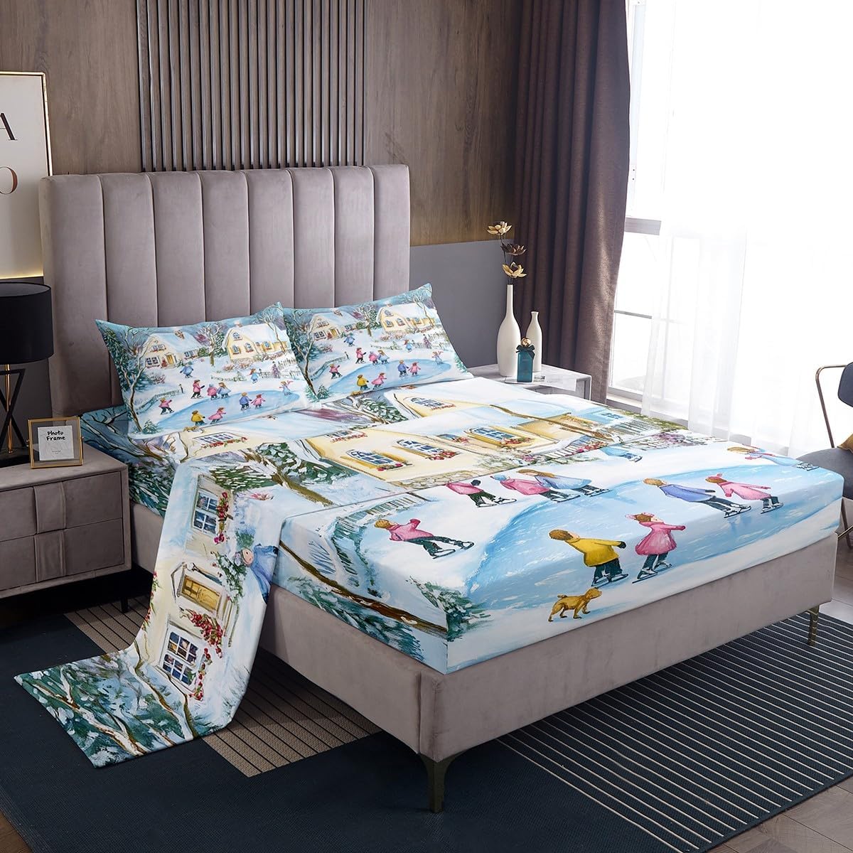 Winter Ski Queen Bed Sheets Set for Christmas Cheer