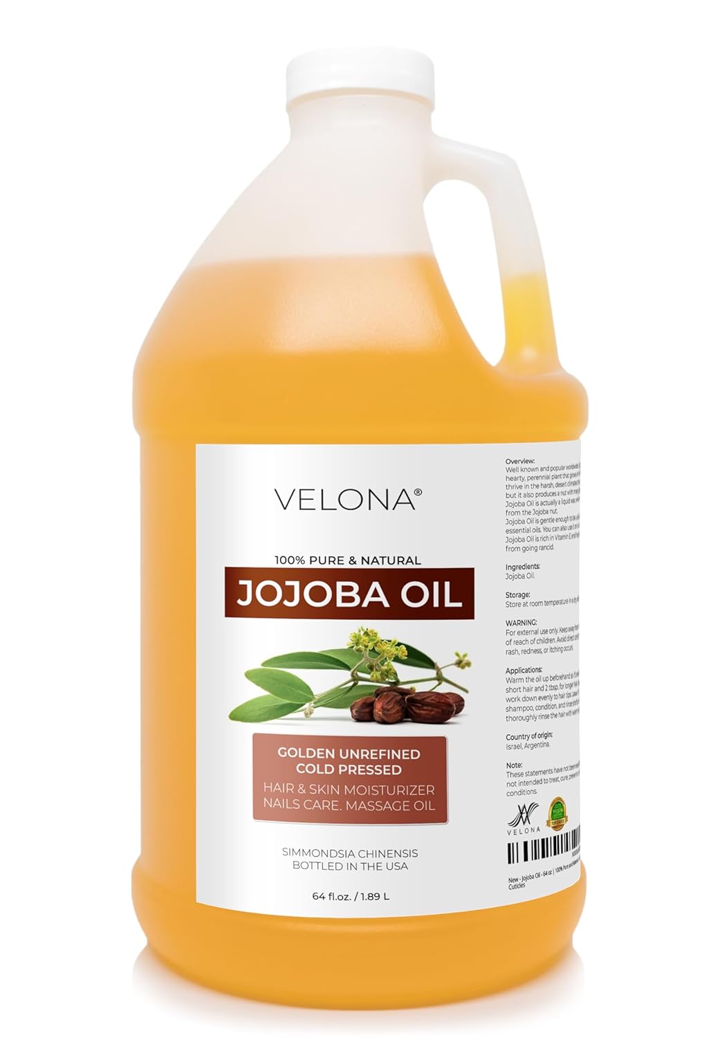 Pure Jojoba Oil for Face, Hair, Body Care - 64 oz Bottle