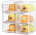 Hat Organizer Box Stackable Clear Baseball Caps Holder - 6 Pack