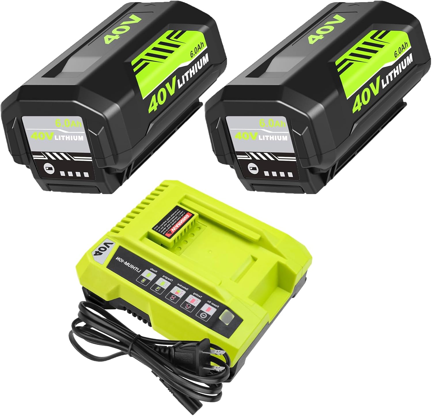 40V 6.0Ah Battery Replacement for Ryobi OP40601 - 2 Packs