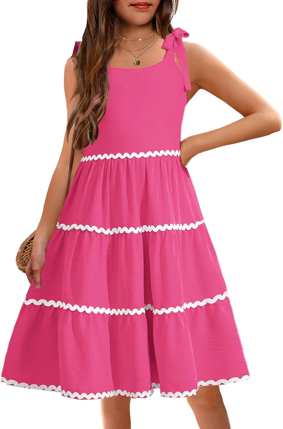 Arshiner Girls Summer Sundress with Bow-Tie Straps and Pockets