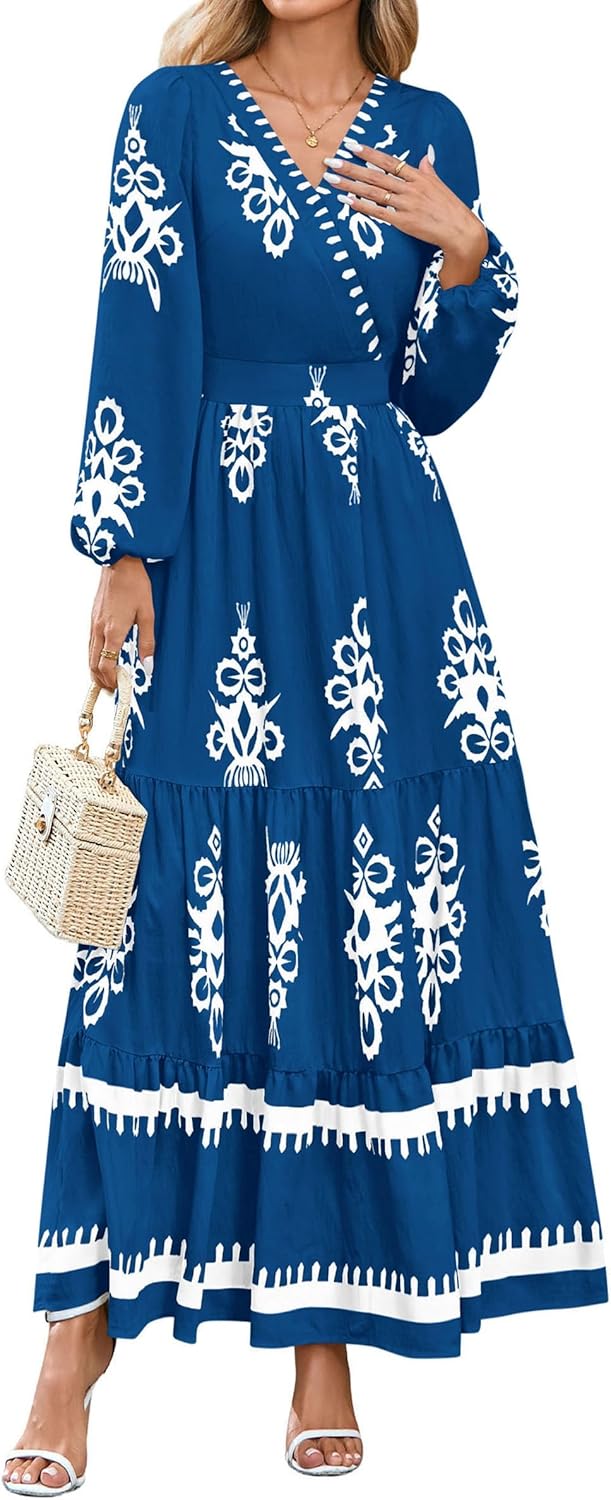 PRETTYGARDEN Women's Boho Floral Long Sleeve Maxi Dress