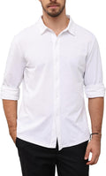 ZTN Men's Casual Stretchy Long Sleeve Button-Down Shirt - Wrinkle Free