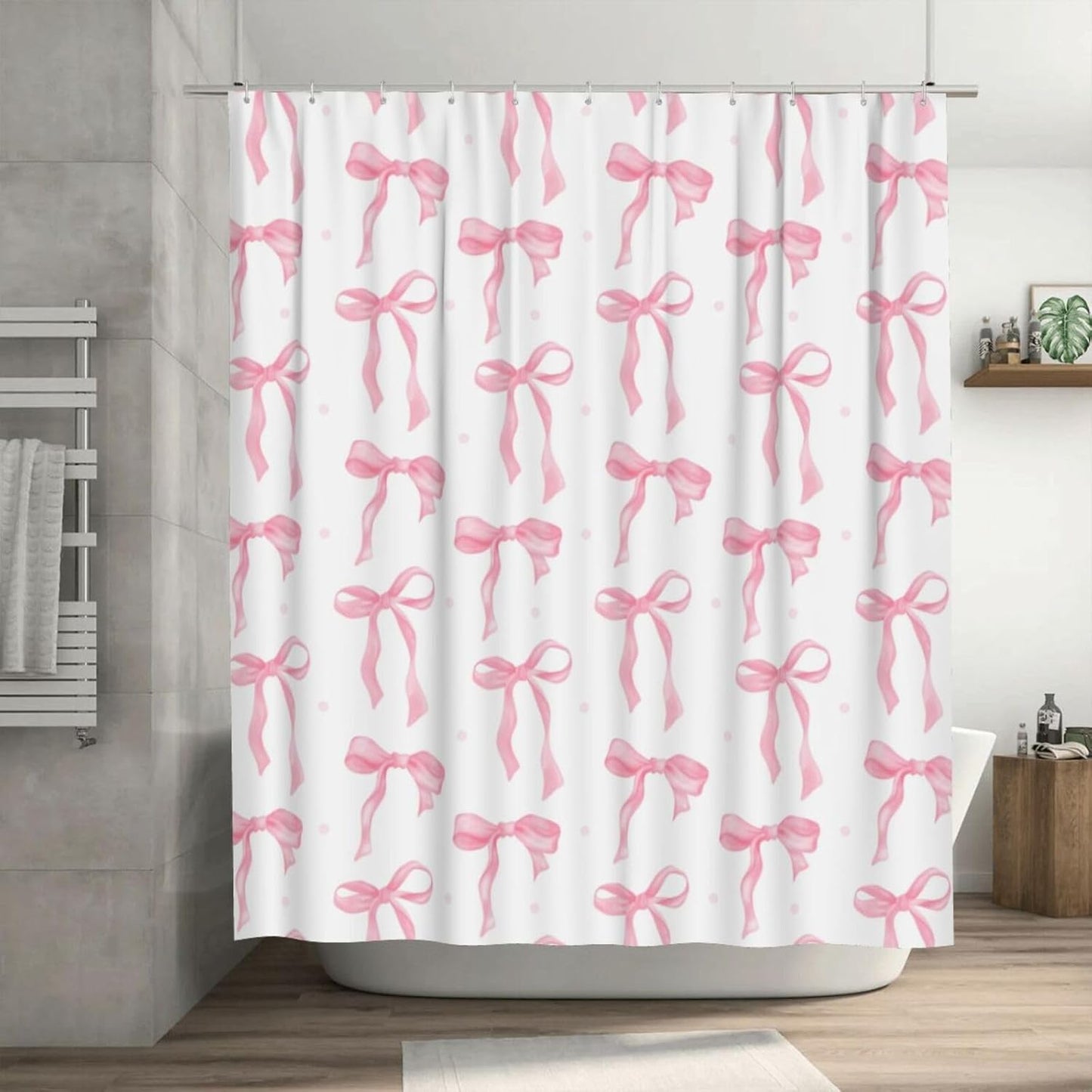 Haukea Pink Bow Fabric Shower Curtain Set 72x72