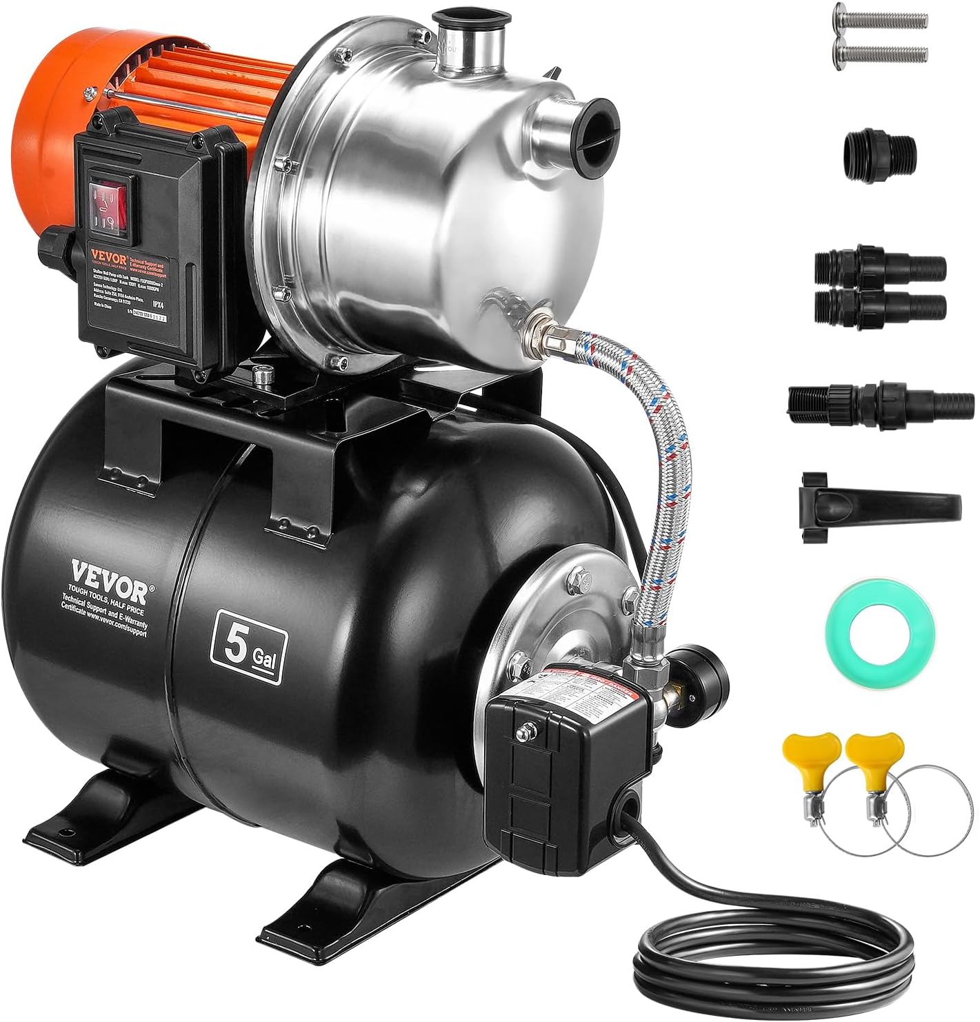 VEVOR 1 HP Shallow Well Pump with Pressure Tank for Home Use