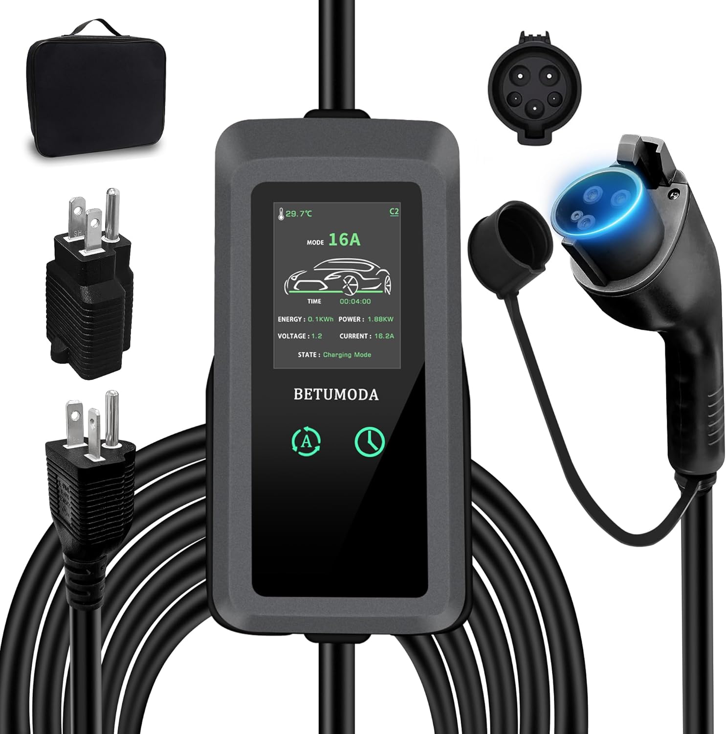 Portable Level 1&2 EV Charger with Adjustable Current for Home