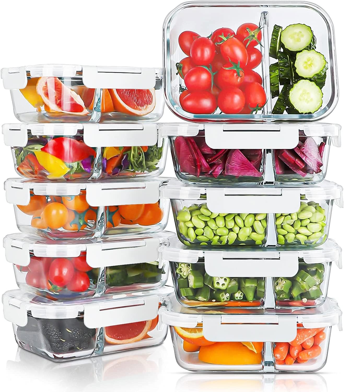 KOMUEE 30oz Glass Meal Prep Containers with 2 Compartments