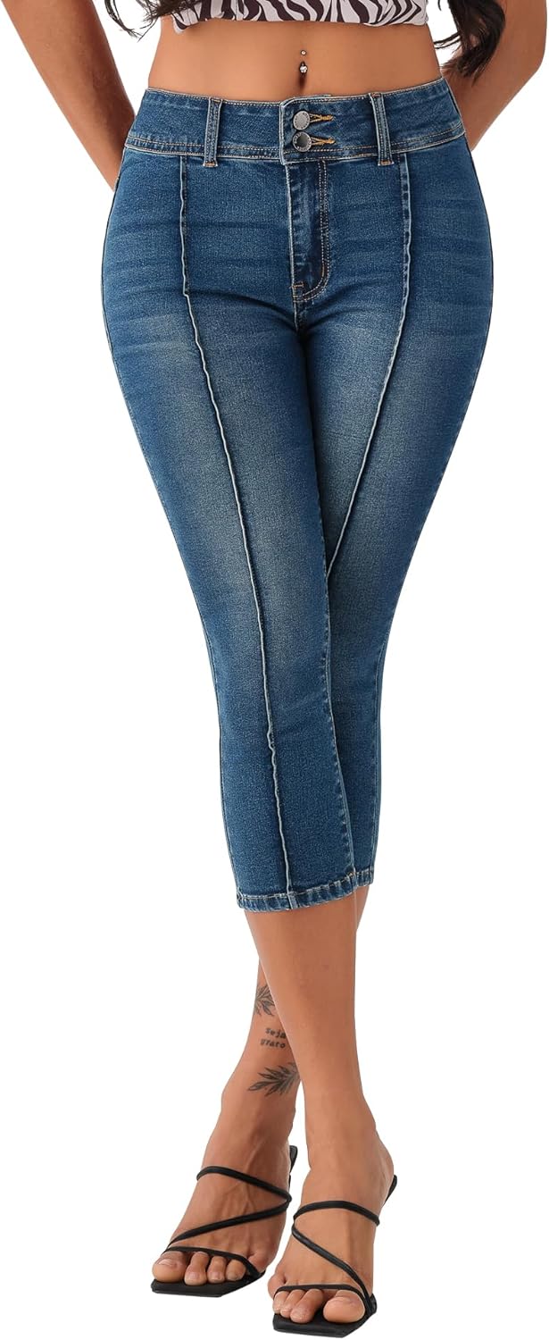Roswear Womens Capri Pants Trendy Mid Rise Skinny Stretchy Jeans