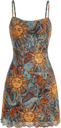 Milumia Women's Vintage 90s Mini Dress Spaghetti Strap Boho Mesh soft