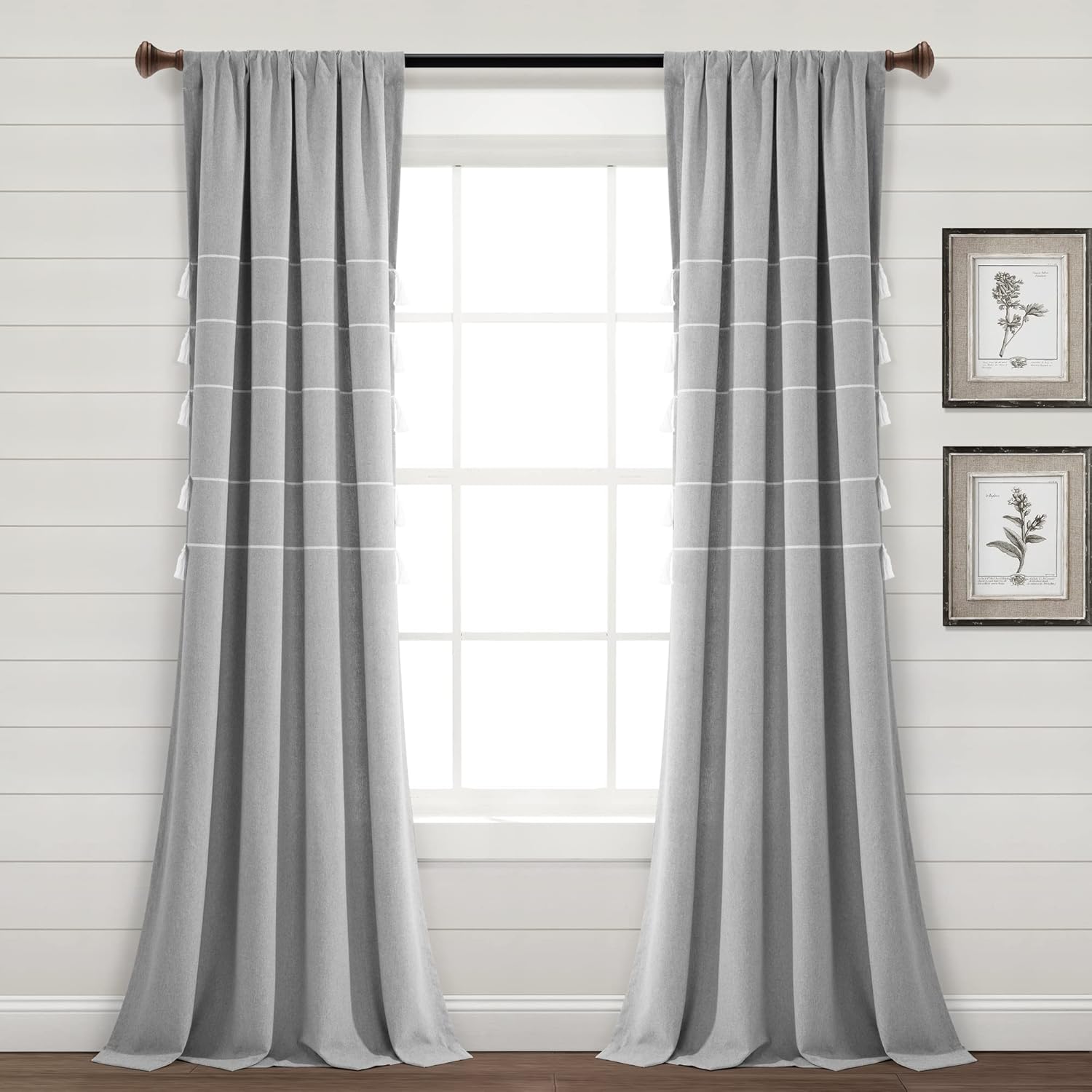 Lush Decor Farmhouse Boho Tassel Curtain Pair, 84 L x 42 W, Light Gray