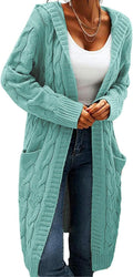 Women Hooded Open Front Cable Knit Cardigan - Cozy Everyday Layer soft